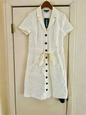 ModCloth Linen New England Derby Preppy Minimal Capsule Midi Sleevesless Dress S